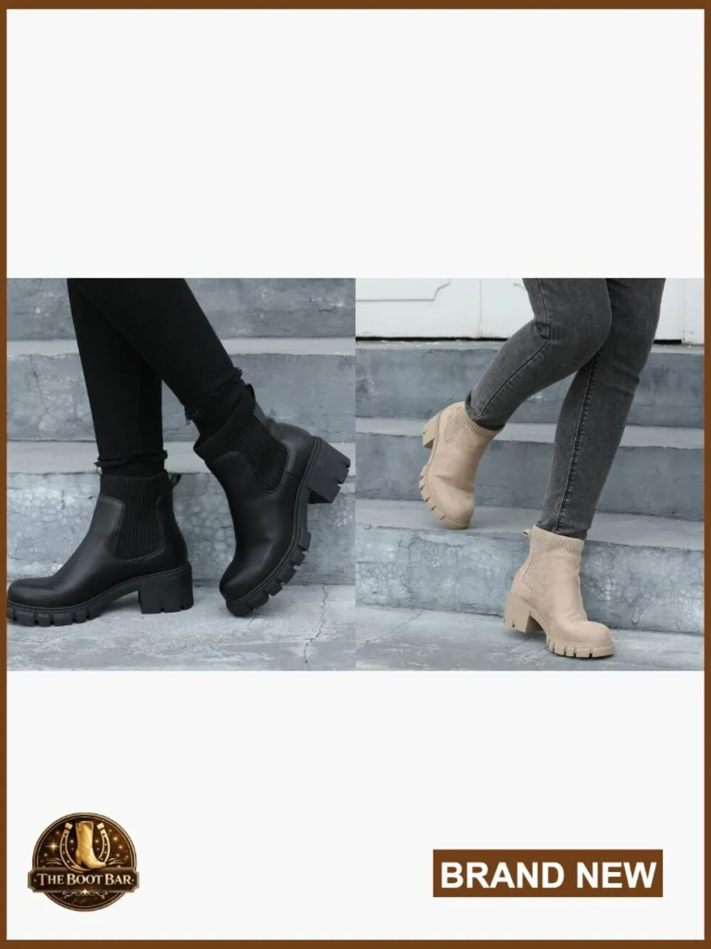 Women's Chelsea Boots Mid Heel Elastic Lug Sole Ankle Booties Size 6-11